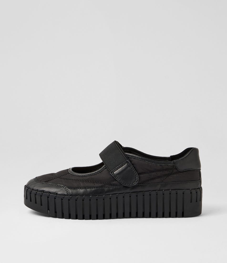 Bano Black Leather Fabric Sneakers