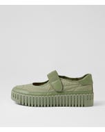 Bano Sage Leather Fabric Mary Janes