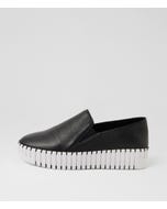 Byrona Black White Leather Flat Shoes