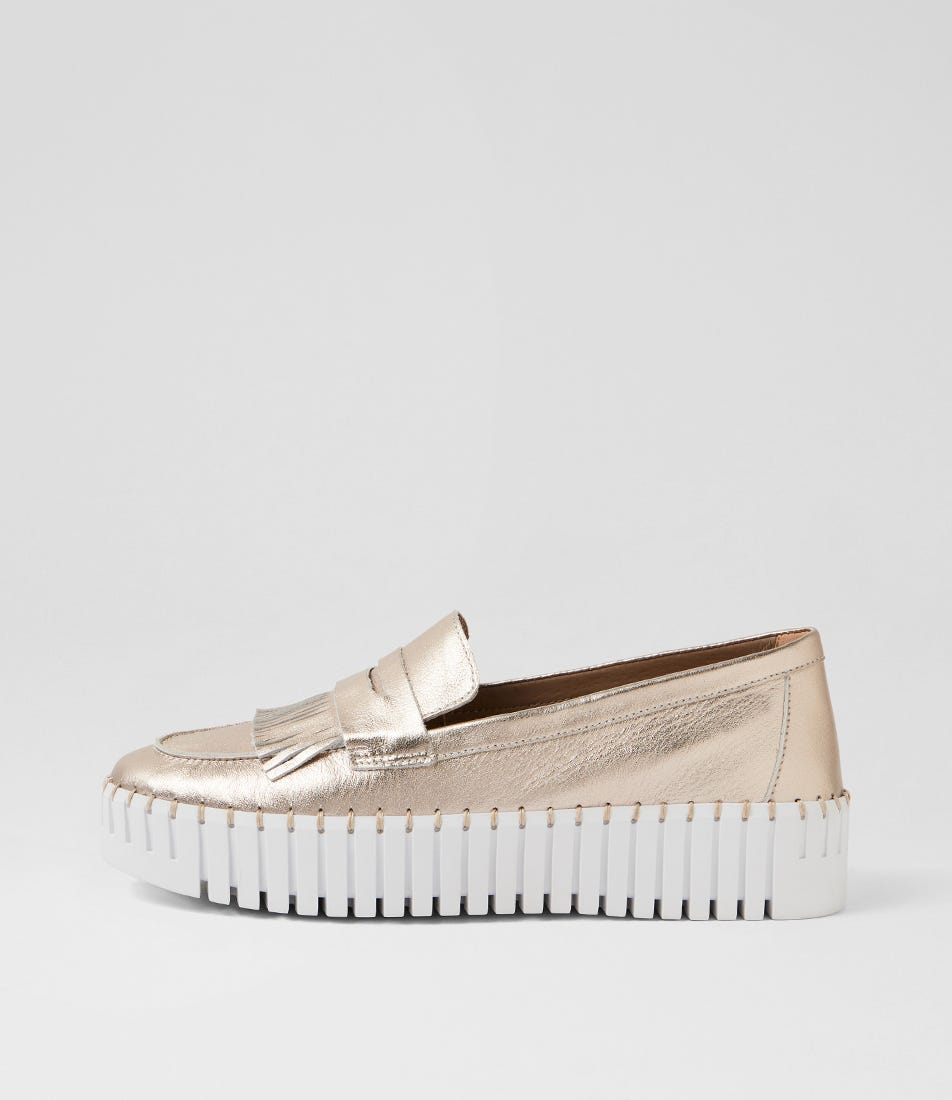 Bevlyn Platino White Leather Flat Shoes