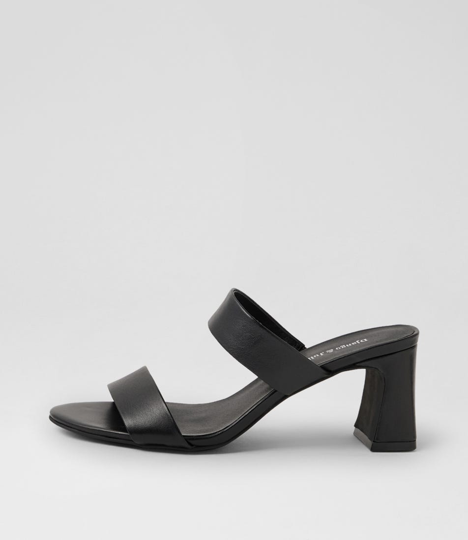 Belline Black Leather Heeled Sandals