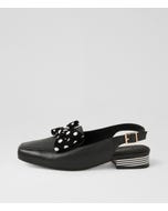 Bevin Black White Spot Leather Slingbacks