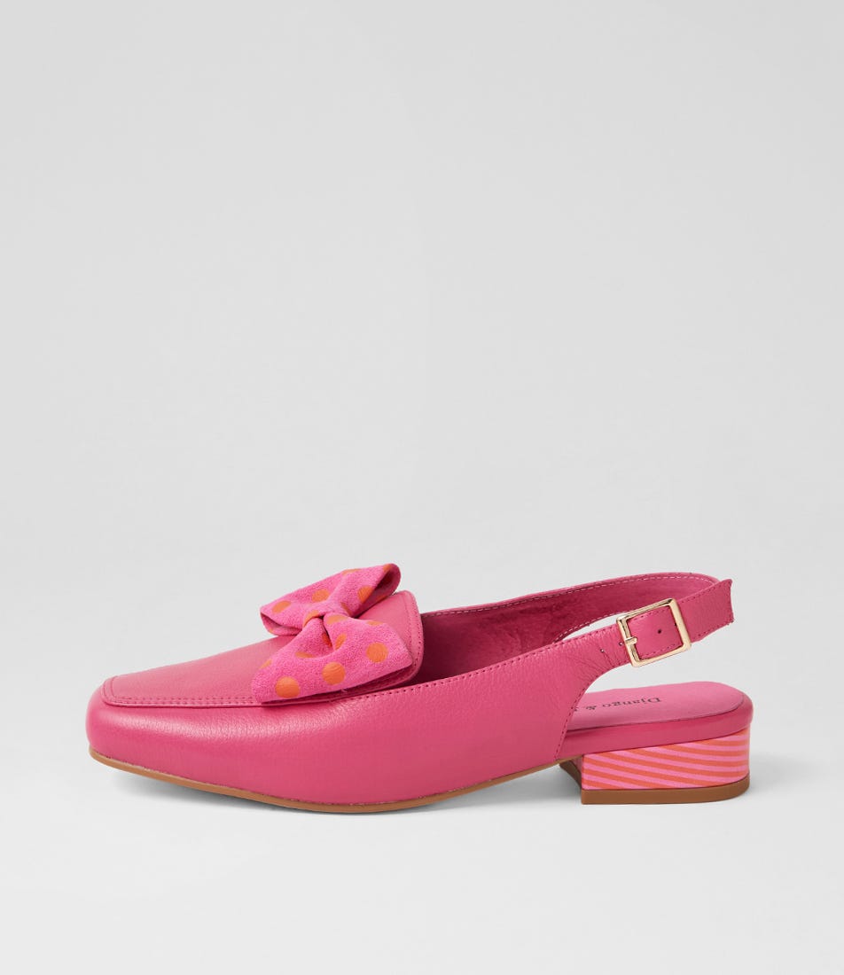 Bevin Fuchsia Pink Orange Spot Leather Slingbacks
