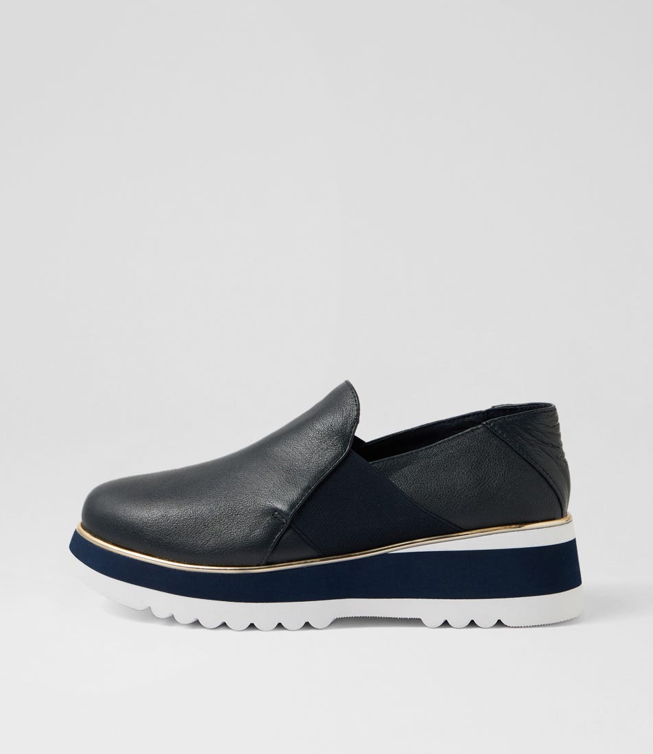 Chiyo Navy White Leather Loafers