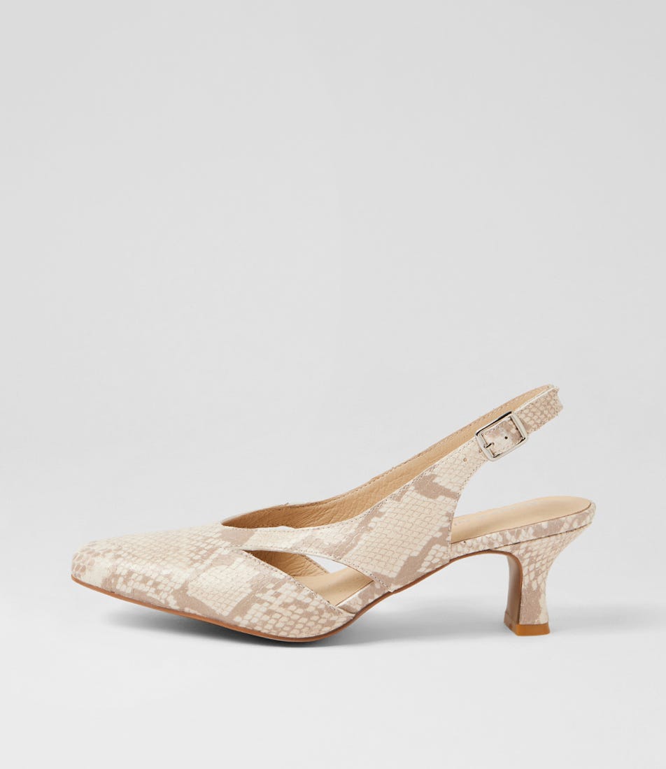 Candas Taupe Ivory Snake Leather Heels