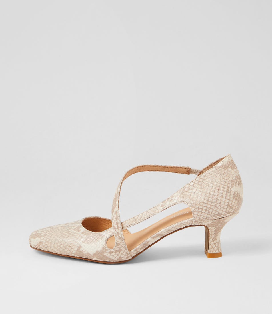 Caretta Taupe Ivory Snake Leather Pump Heels