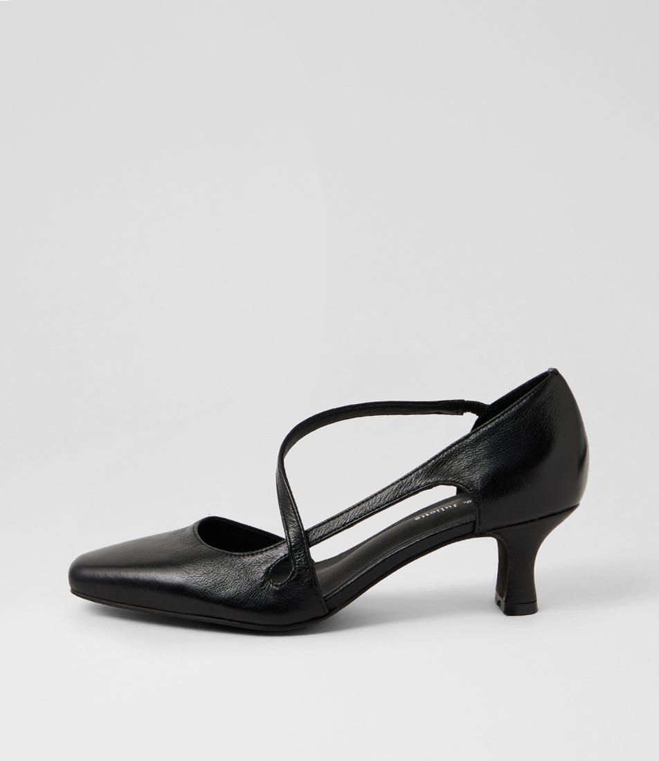 Caretta Black Leather Pump Heels