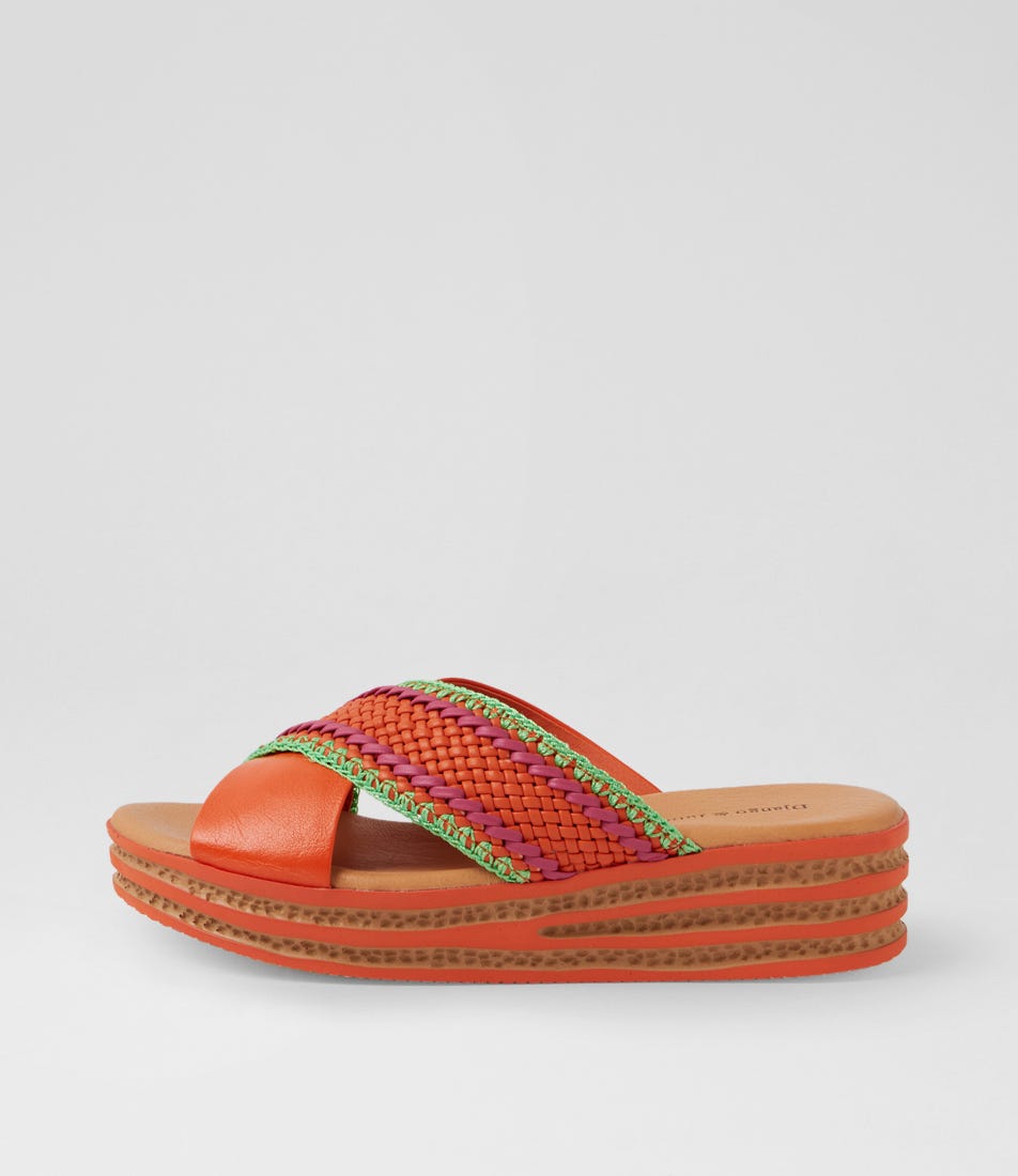 Callula Orange Multi Leather Weave Slides