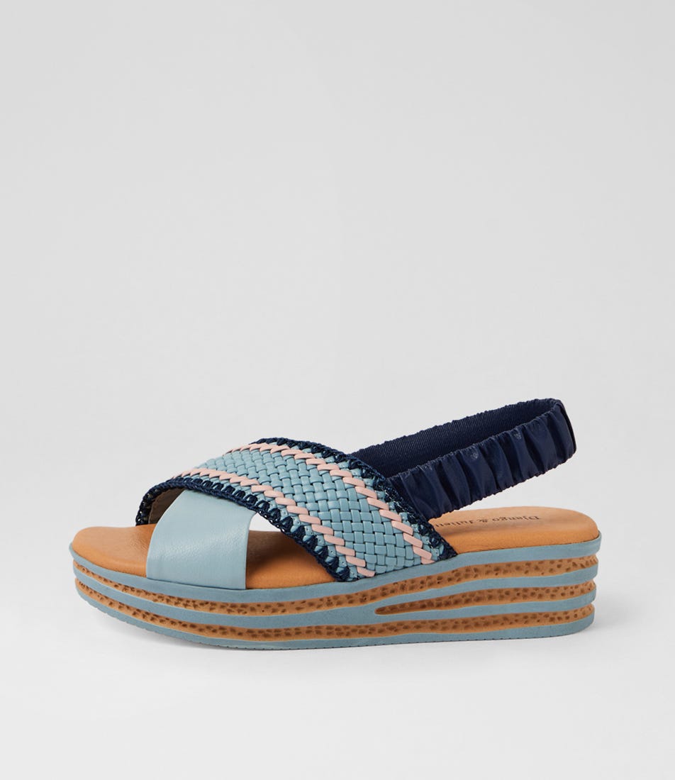 Cayci Denim Denim Multi Leather Weave Sandals