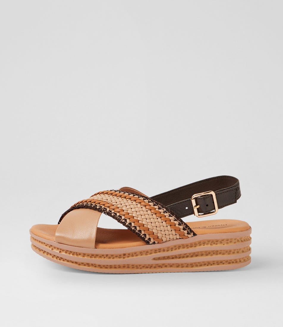 Cayci Camel Multi Leather Weave Sandals