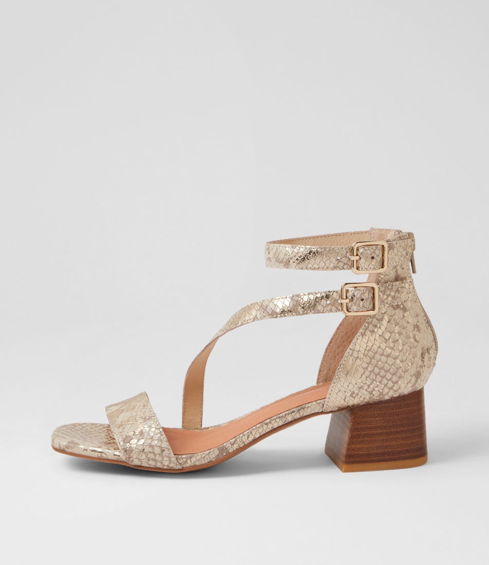 Freoni Ivory Gold Snake Leather Sandals