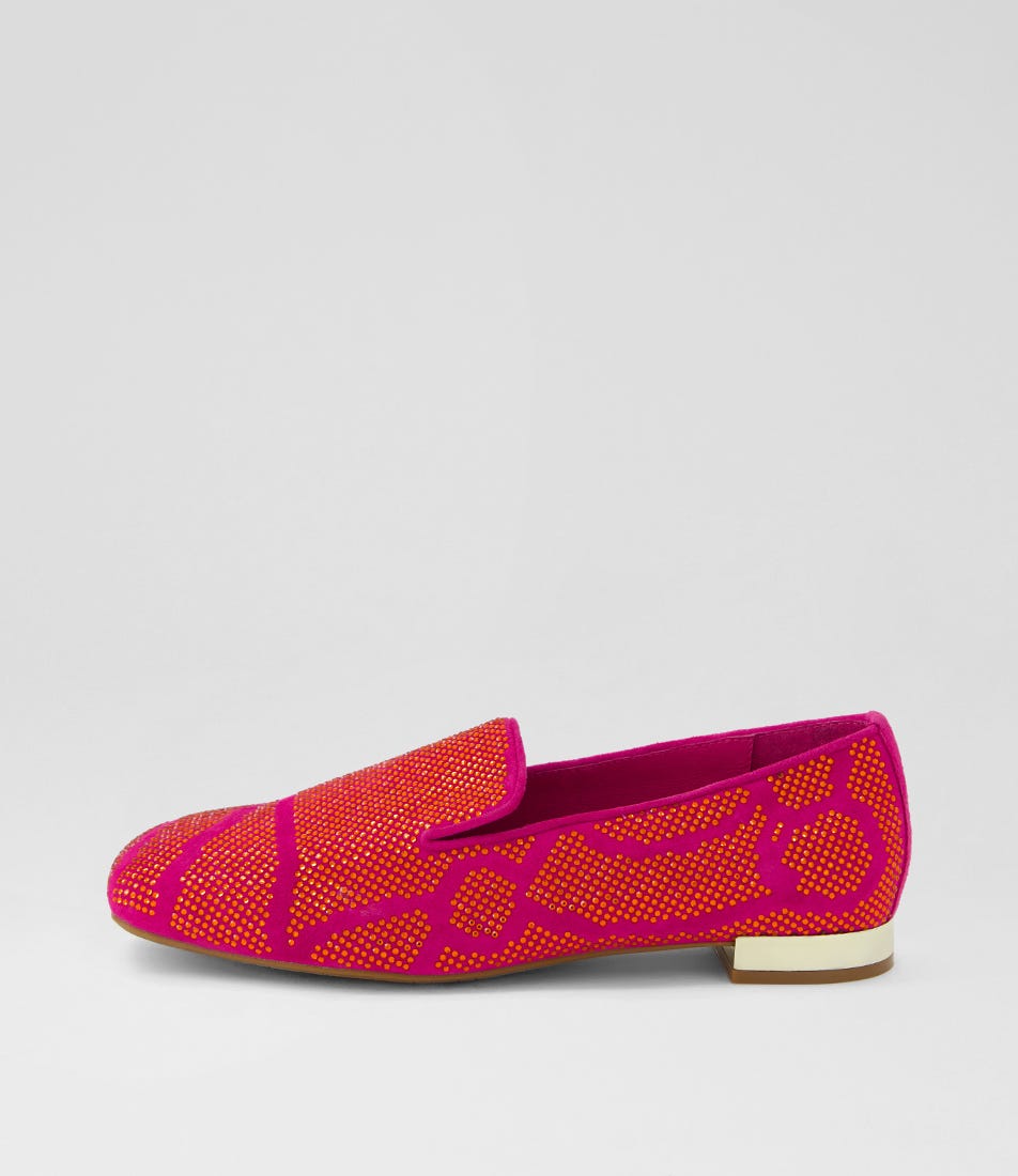 Fumer Fuchsia Orange Suede Jewels Loafers
