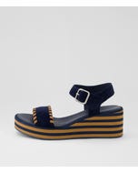 Faline Navy Dark Tan Suede Leather Sandals