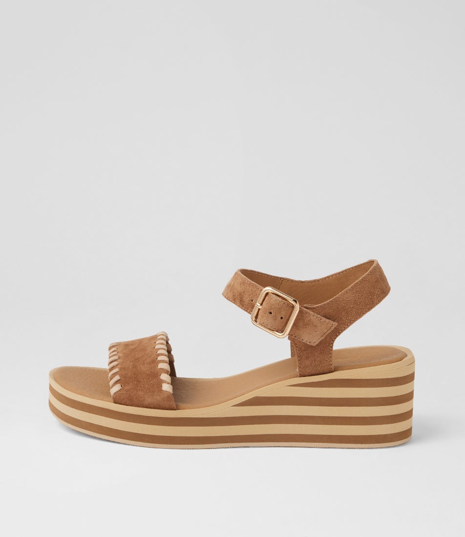 Faline Light Choc Camel Suede Leather Sandals