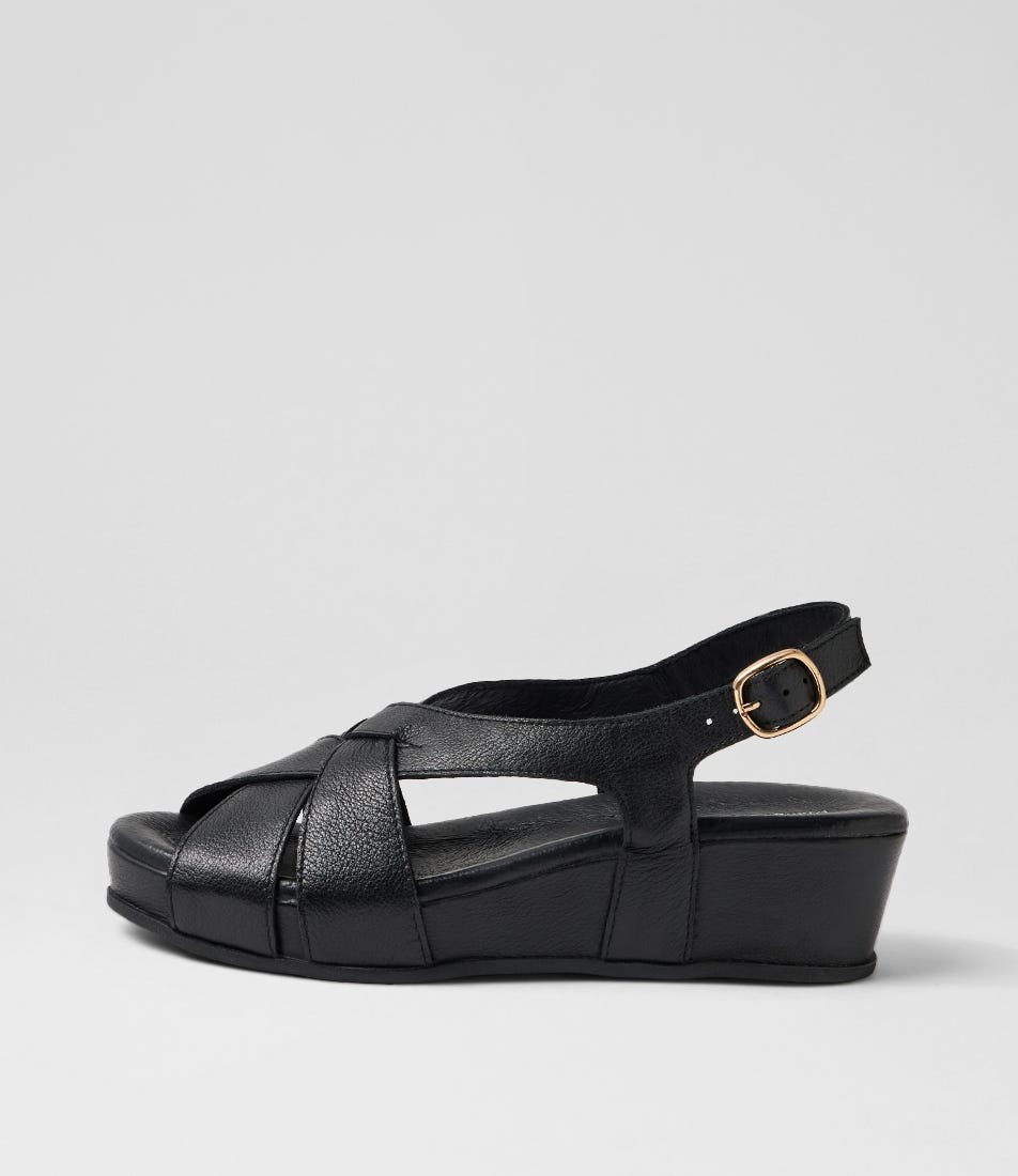 Fiva Black Leather Wedges