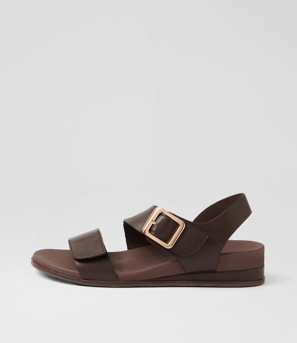 Flared Choc Leather Sandals