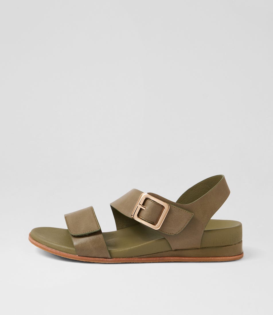 Flared Olive Leather Sandals
