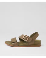 Flared Olive Leather Sandals