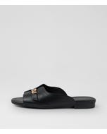 Gallia Black Leather Slides