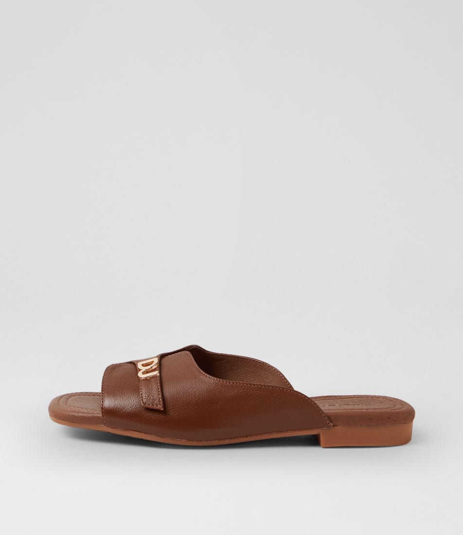 Gallia New Cognac Leather Slides