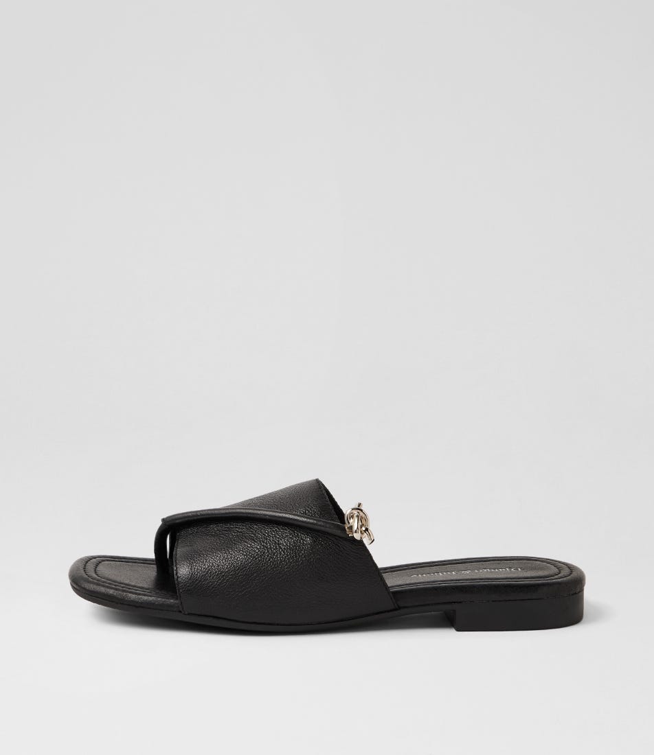Genia Black Leather Slides