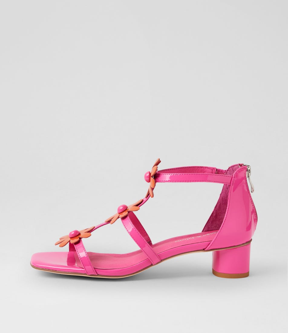 Herut Fuchsia Orange Patent Leather Heeled Sandals