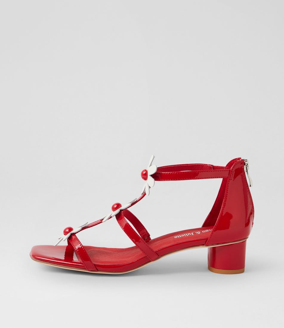 Herut Red White Patent Leather Heeled Sandals