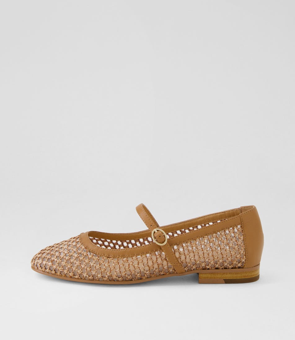 Izna Tan Raffia Patent Synthetic Mary Janes