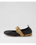 Ivon Black Tan Leather Ballet Flats