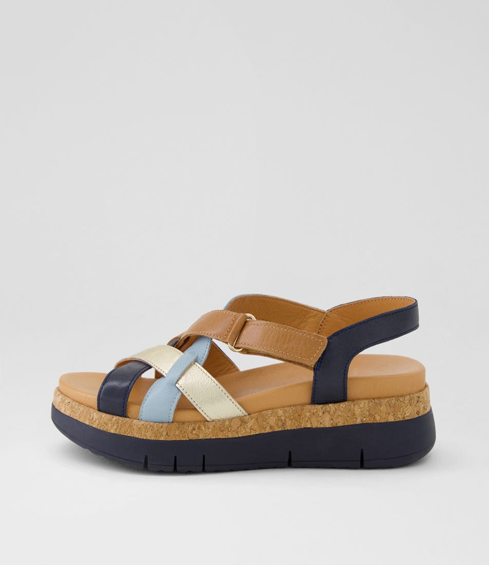 Jettea Navy Denim Leather Multi Sandals