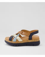 Jettea Navy Denim Leather Multi Sandals