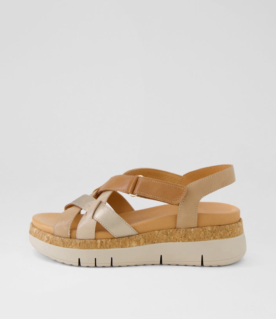 Jettea Camel Almond Leather Multi Sandals