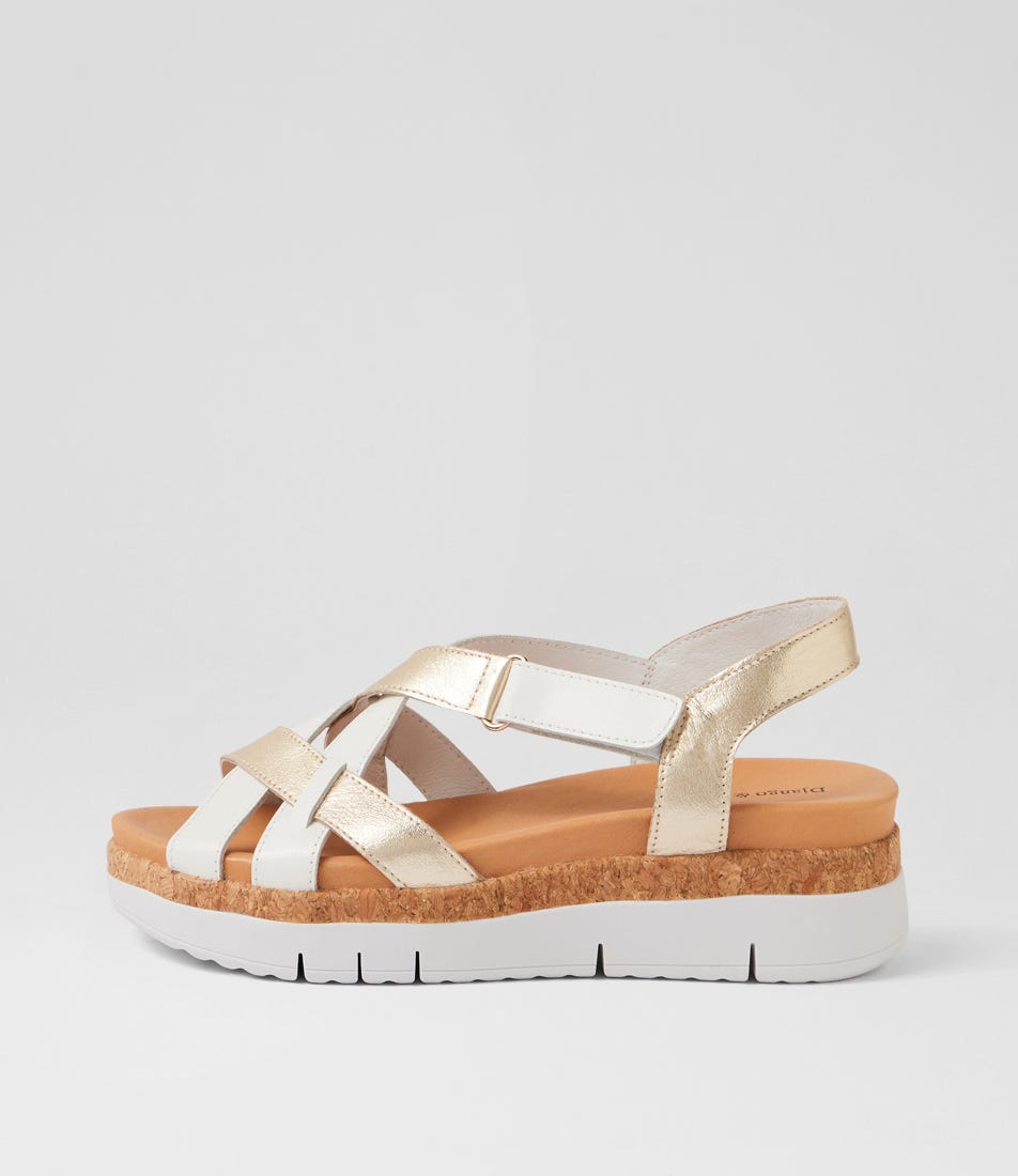 Jettea White Pale Gold Leather Multi Sandals