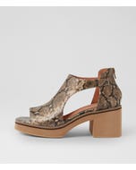 Joyann Camel Choc Snake Leather Sandals