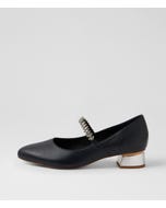 Julena Navy Leather Mary Jane Heels