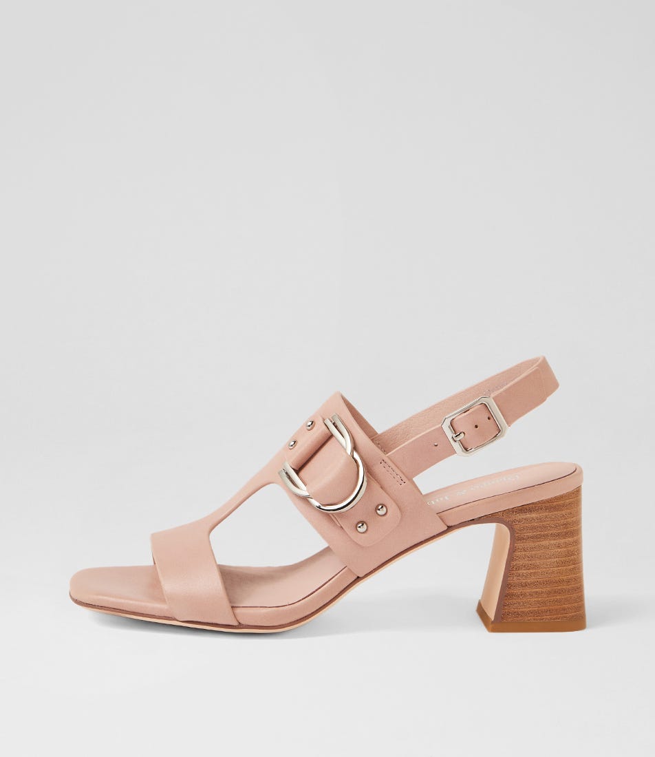 Jenine Mushroom Natural Heel Leather Sandals