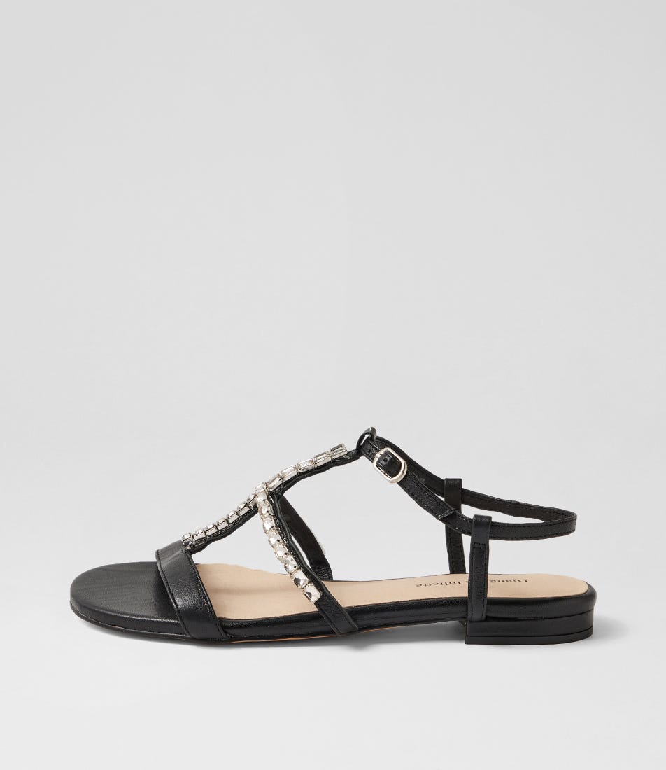 Korra Black Silver Leather Jewels Sandals