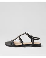 Korra Black Silver Leather Jewels Sandals