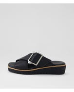 Kaldre Black Leather Slides