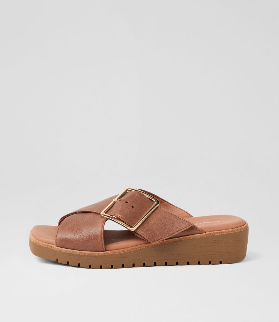 Kaldre Cognac Light Choc Leather Slides