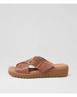 Kaldre Cognac Light Choc Leather Slides