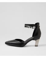 Kangio Black Leather Jewels Heels