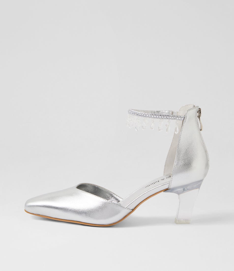 Kangio Silver Leather Jewels Heels