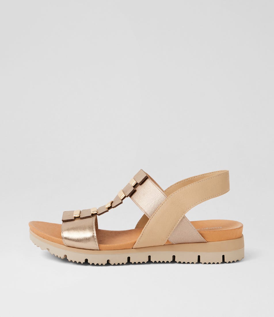 Lensey Champagne Camel Leather Sandals