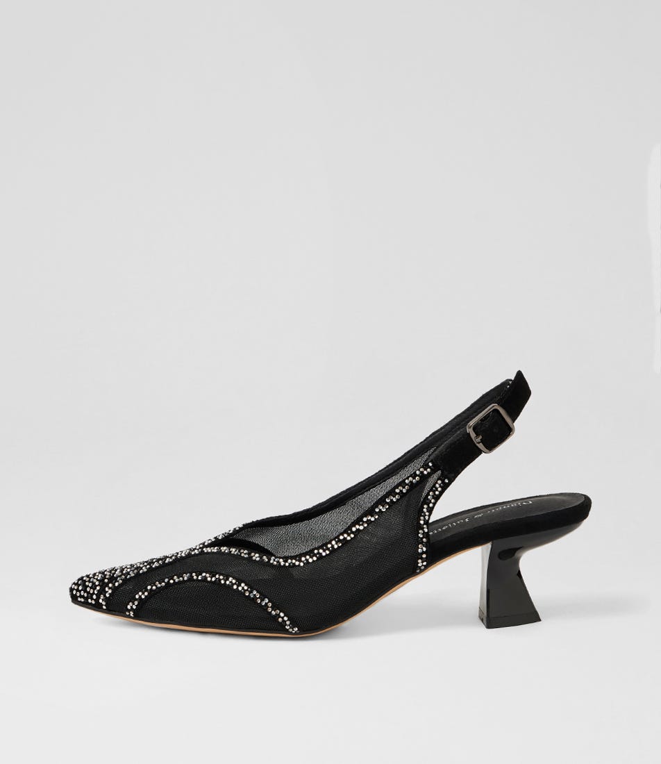 Lyna Black Shimmer Leather Heels
