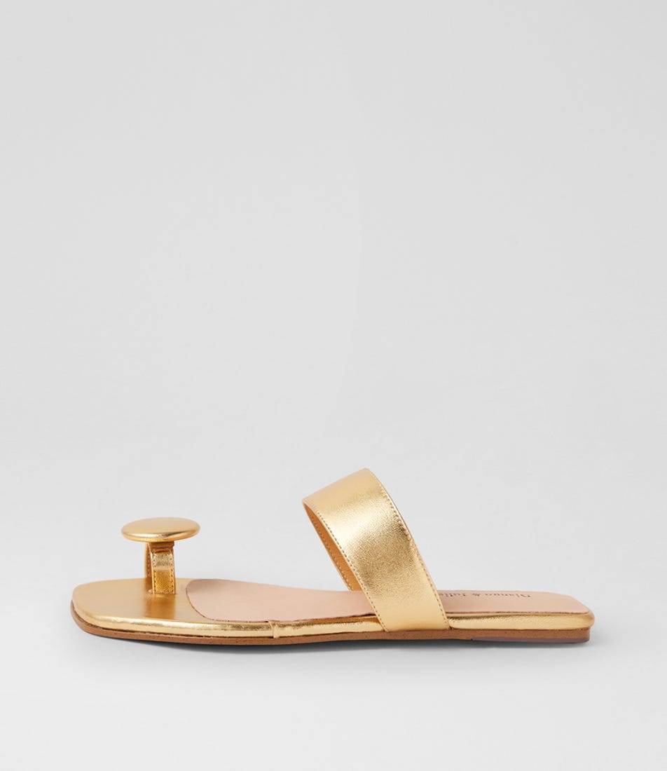Loxley Old Gold Leather Slides