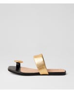 Loxley Old Gold Black Leather Slides