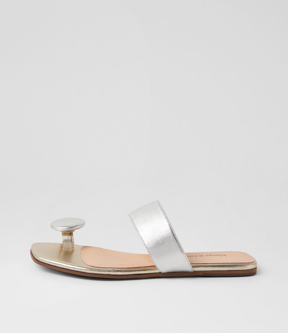 Loxley Silver Pale Gold Leather Slides