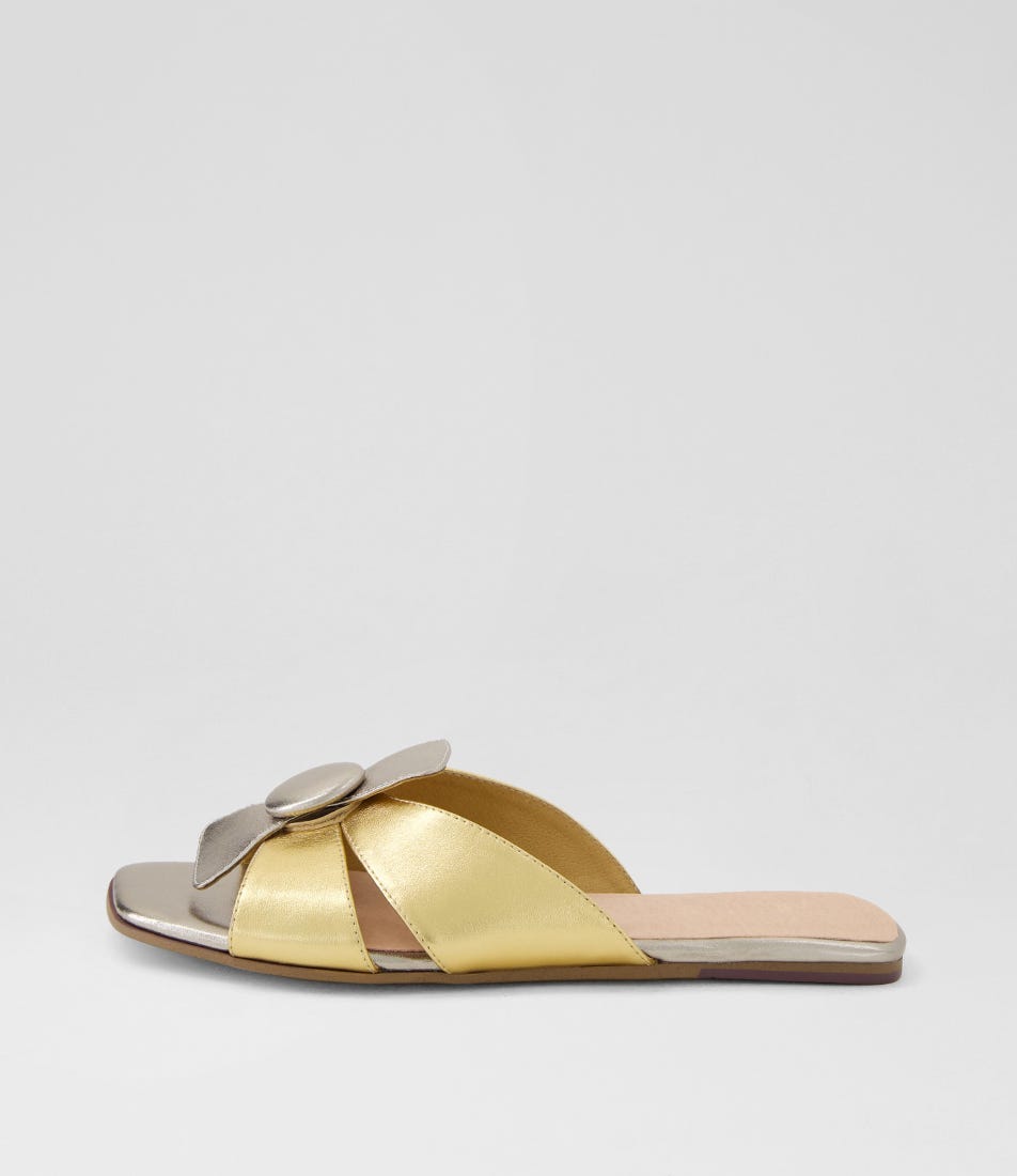 Longley Argento Old Gold Leather Slides