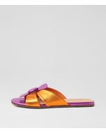 Longley Metallic Orange Fuchsia Leather Slides